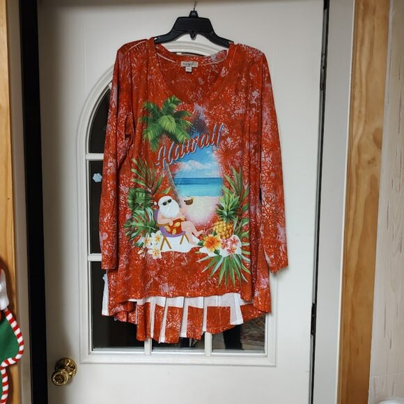 ONE WORLD Tops - New One Wprld Orange Multi-Color Santa Hawaii Tunic Top Women's 1X